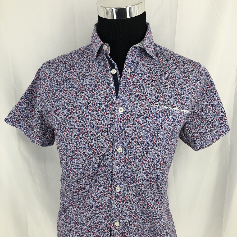 Paper Denim & Cloth Slim Stretch Purple Floral Button Up Shirt Medium 22” P2P